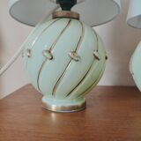 Duo of art deco lamp in mint glass
