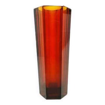 Art Deco vase, pressed glass, Zawiercie Glassworks, Poland, 1930s