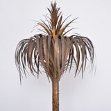 Italian Hollywood Regency Palm-shaped lamp in brass and wood with cabinet