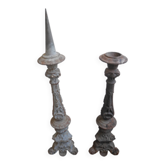 Paire pique-cierges fonte antique french cast iron candlesticks