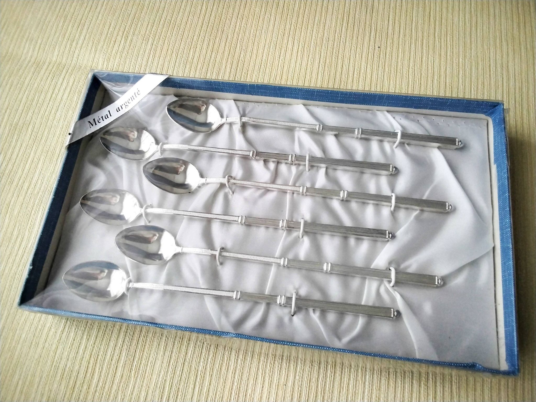 Box of 6 ice cream spoons, mazagran in silver metal "Russian style"