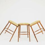 Set of three bar stools in vintage style rustic wood wool upholstery