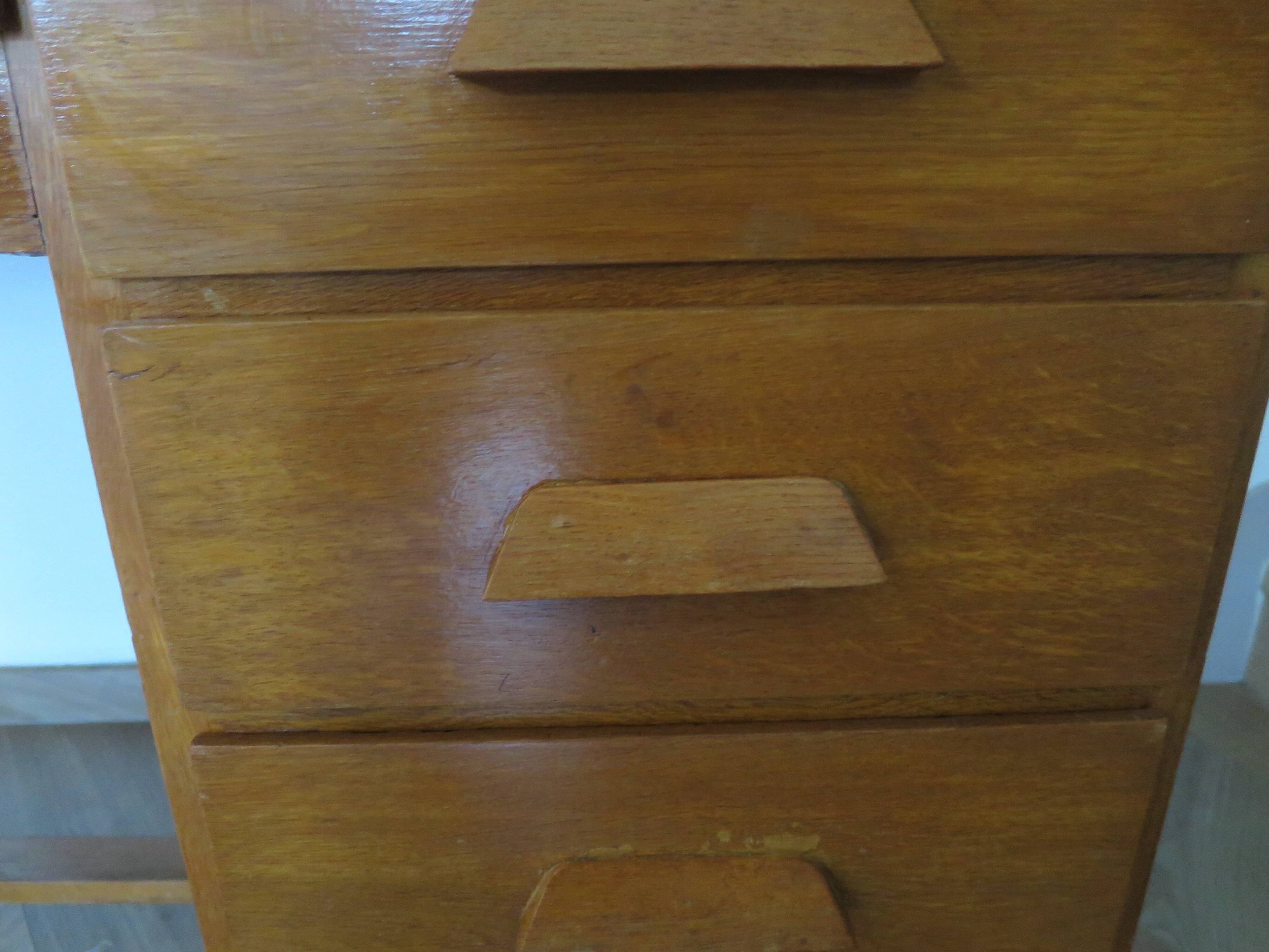 Vintage modernist desk - 5 drawers - shelf - 1950s - closure mechanism