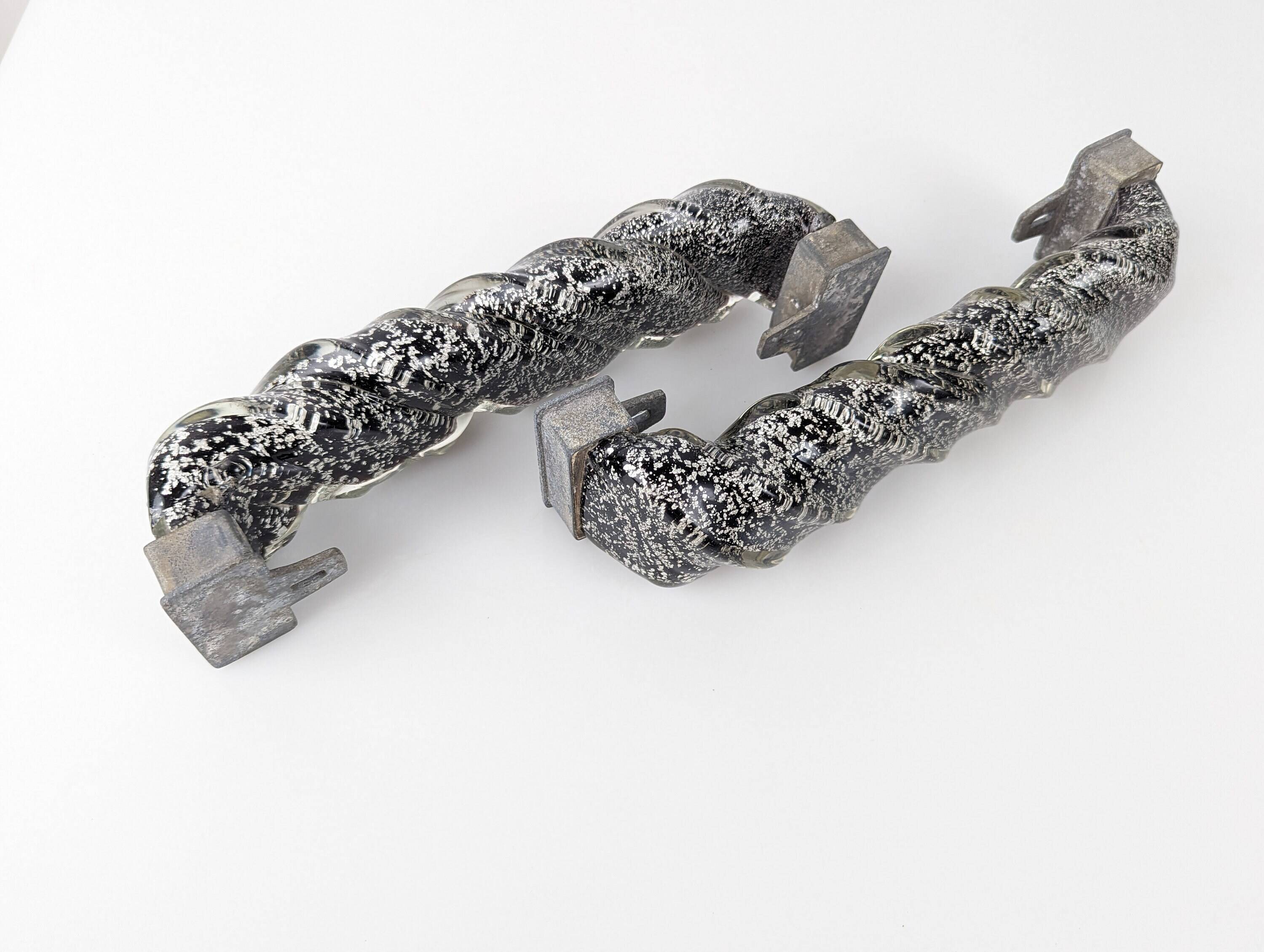 Pair of Hand-Blown Murano Glass Spiral Door Handles with Silver Dust, 1960s