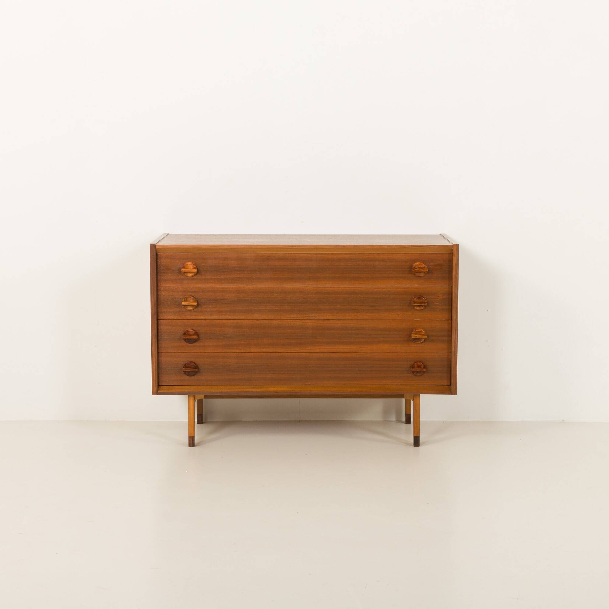 Italian mid century extra wide walnut chest of drawers