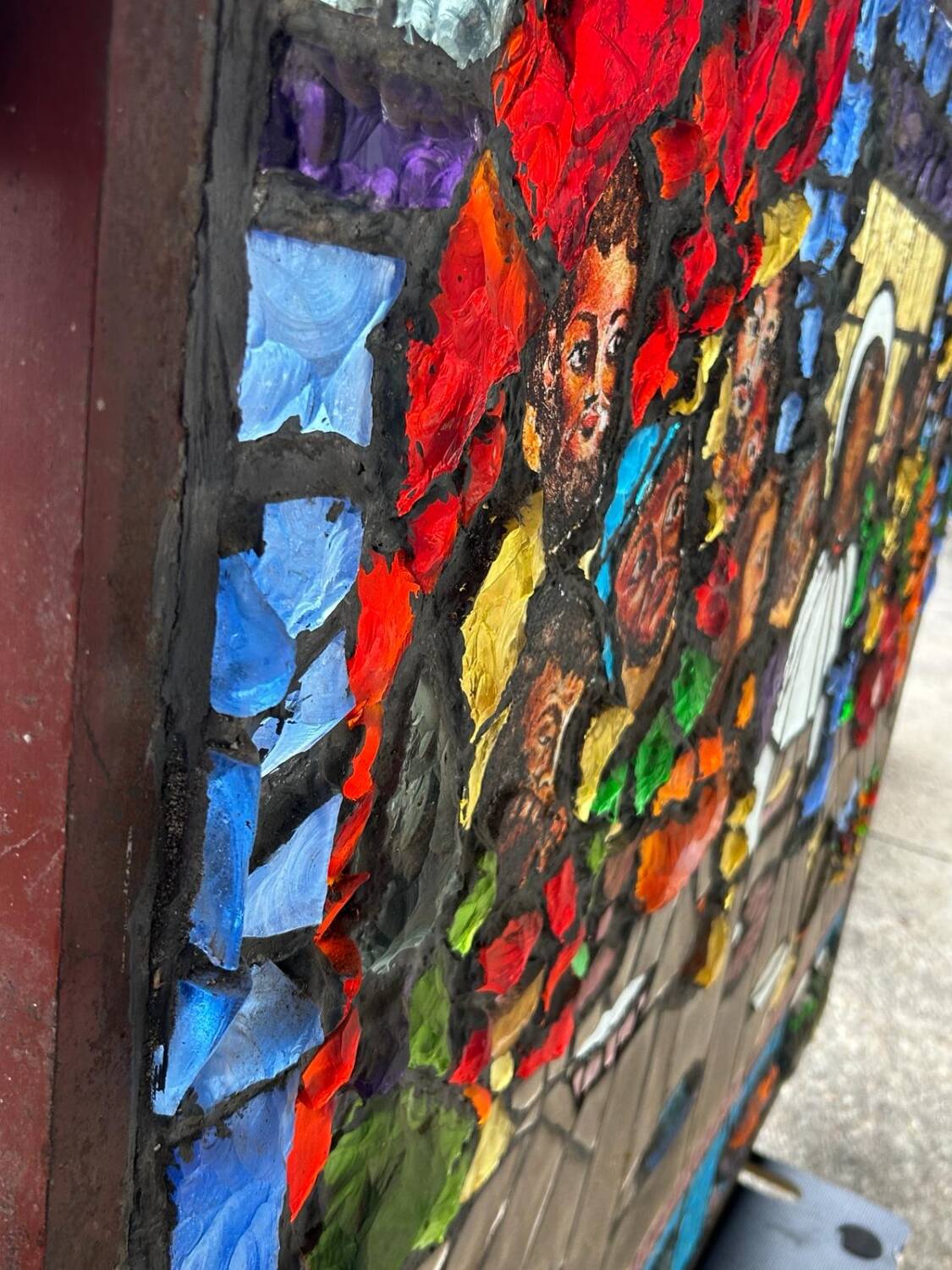 Large stained glass window the last supper circa 1960 - raw glass blocks - h 119 x l 161 cm