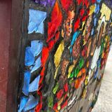 Large stained glass window the last supper circa 1960 - raw glass blocks - h 119 x l 161 cm