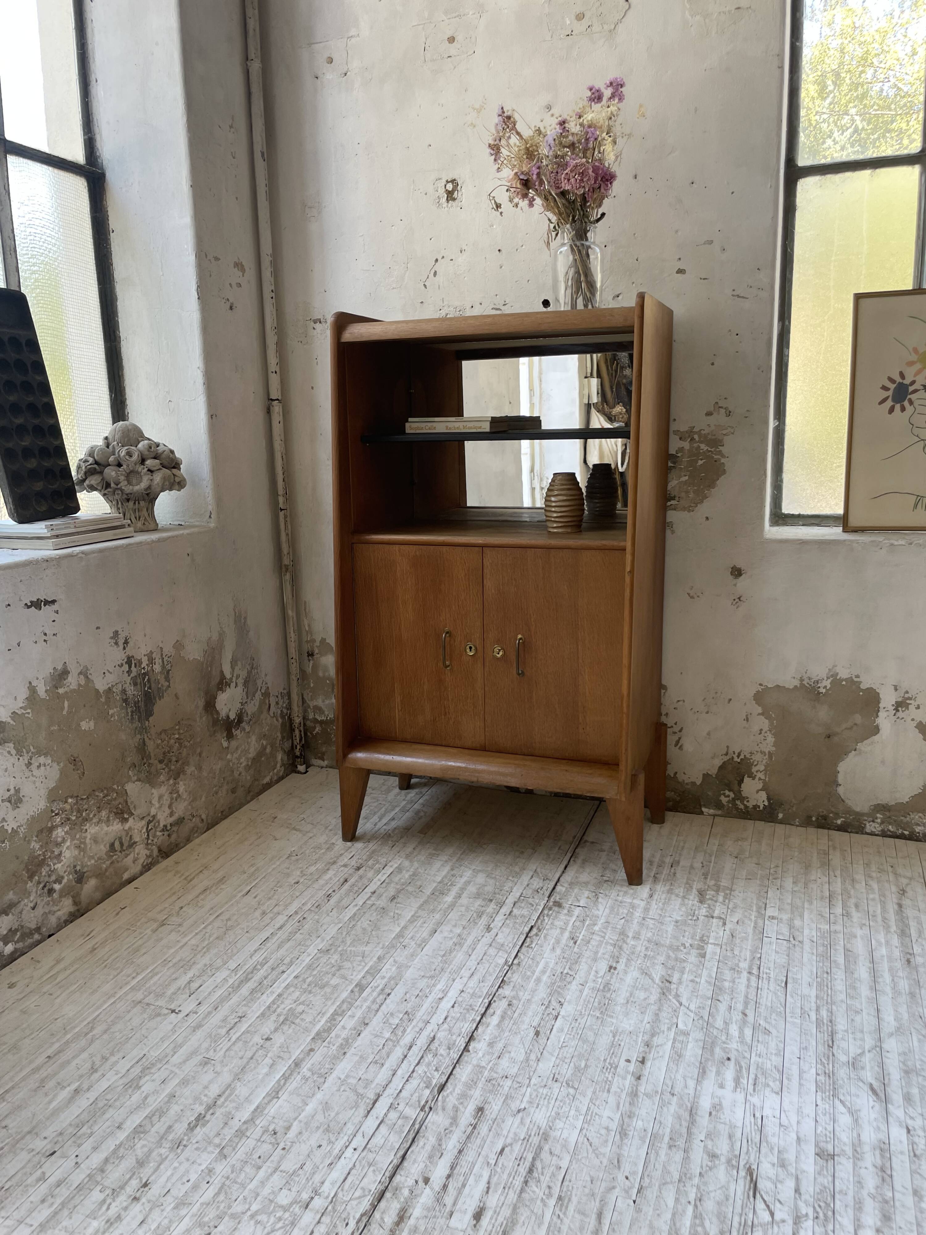 Meuble de rangement secrétaire chêne années 60