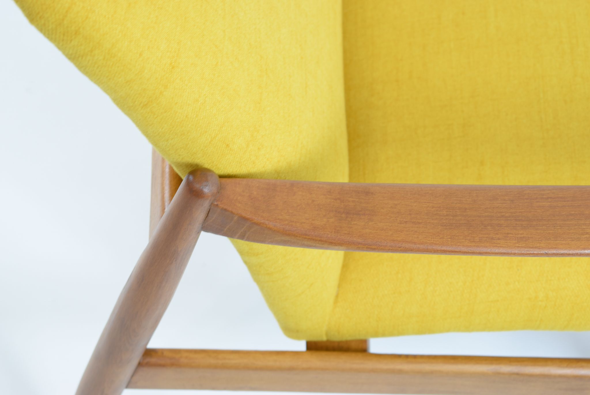 Vintage original armchair designer E.Homa, 1960s, fully restored, yellow fabric