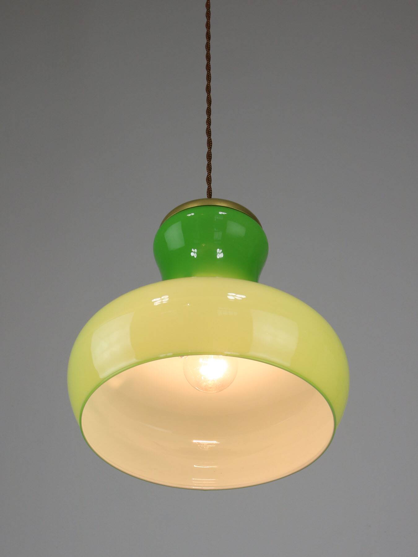 Big Mid-century Italian Brass and Glass Pendant Lamp