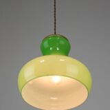 Big Mid-century Italian Brass and Glass Pendant Lamp