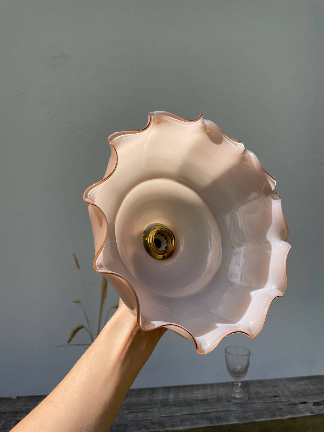 Opaline powder pink glass pendant light