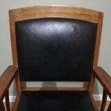 Colonial armchair in teak and black leather