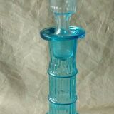 Glass carafe blue mold with diamond tip cluster of grapes decoration