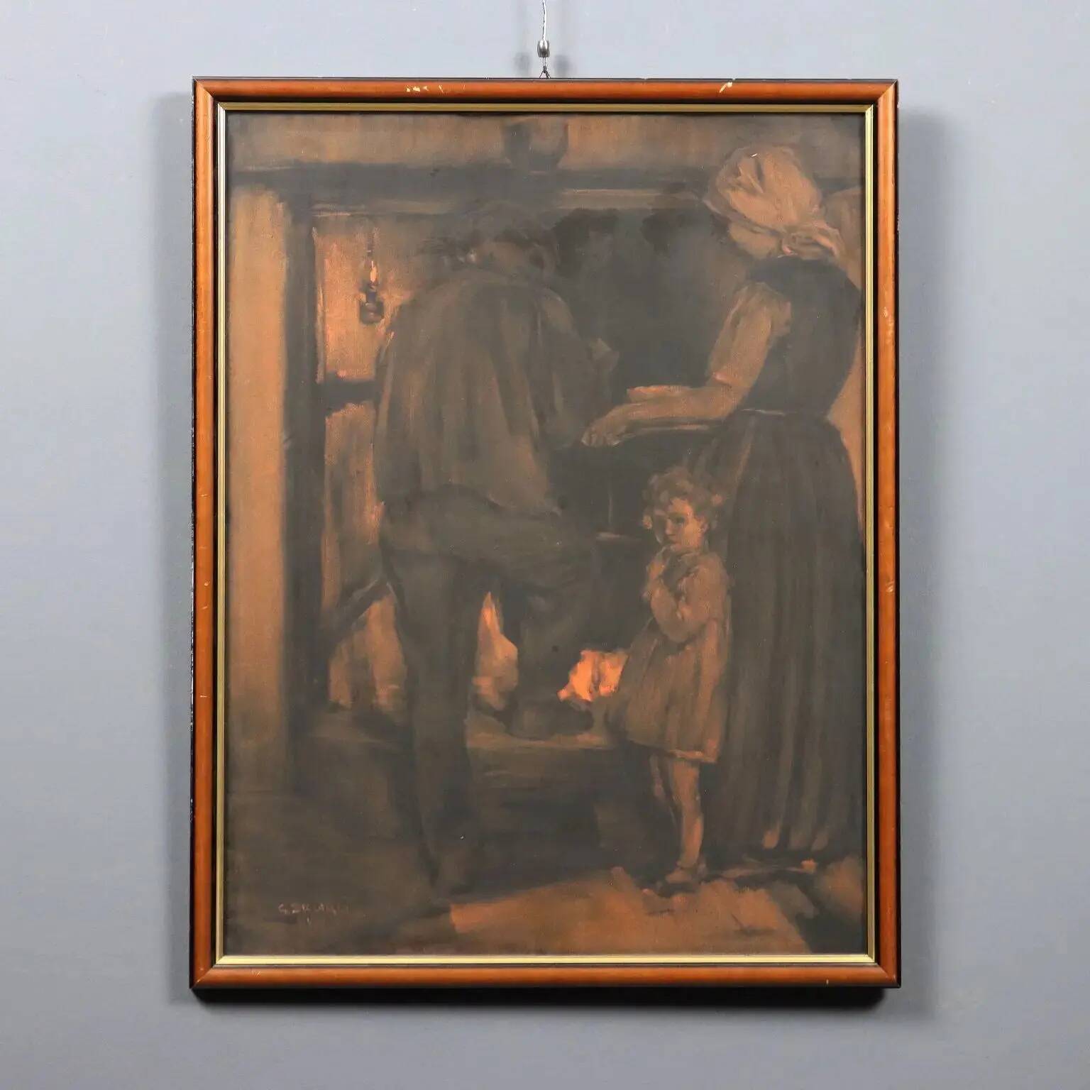 Modern painting by Giuseppe Siccardi, chalks and pencils on paper from the 1900s.