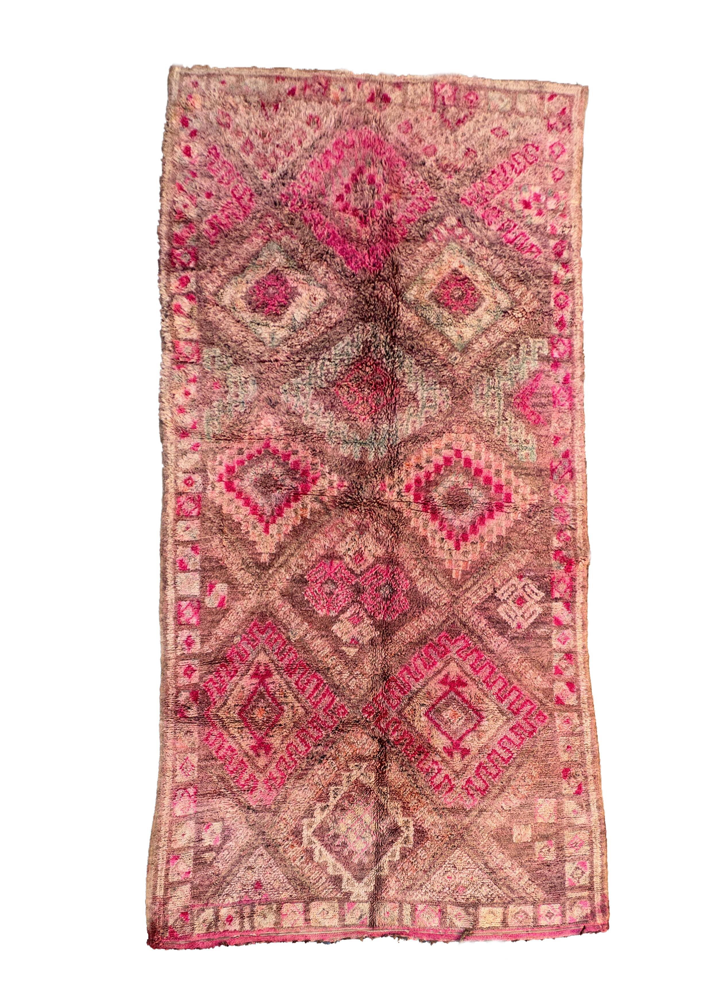 Tapis Marocain Boujad rose - 380 x 186 cm