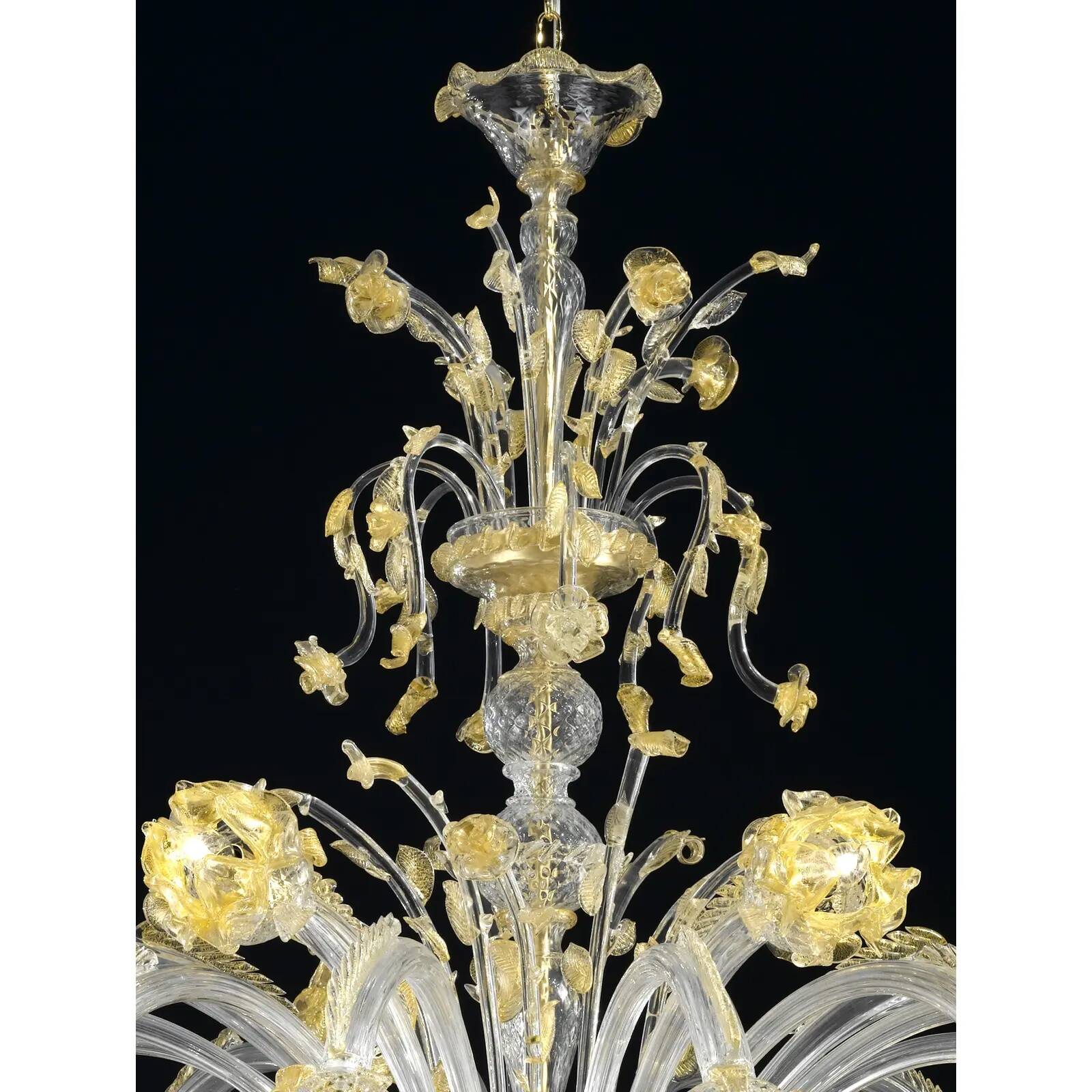 Huge Italian Murano Glass Chandelier with Handcrafted Flowers and Leaves