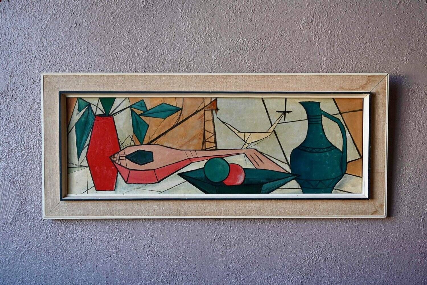 Oil painting on canvas Cubist Still Life 1950s Huberger