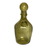 Bouteille verre bullé signée Biot carafe ambrée