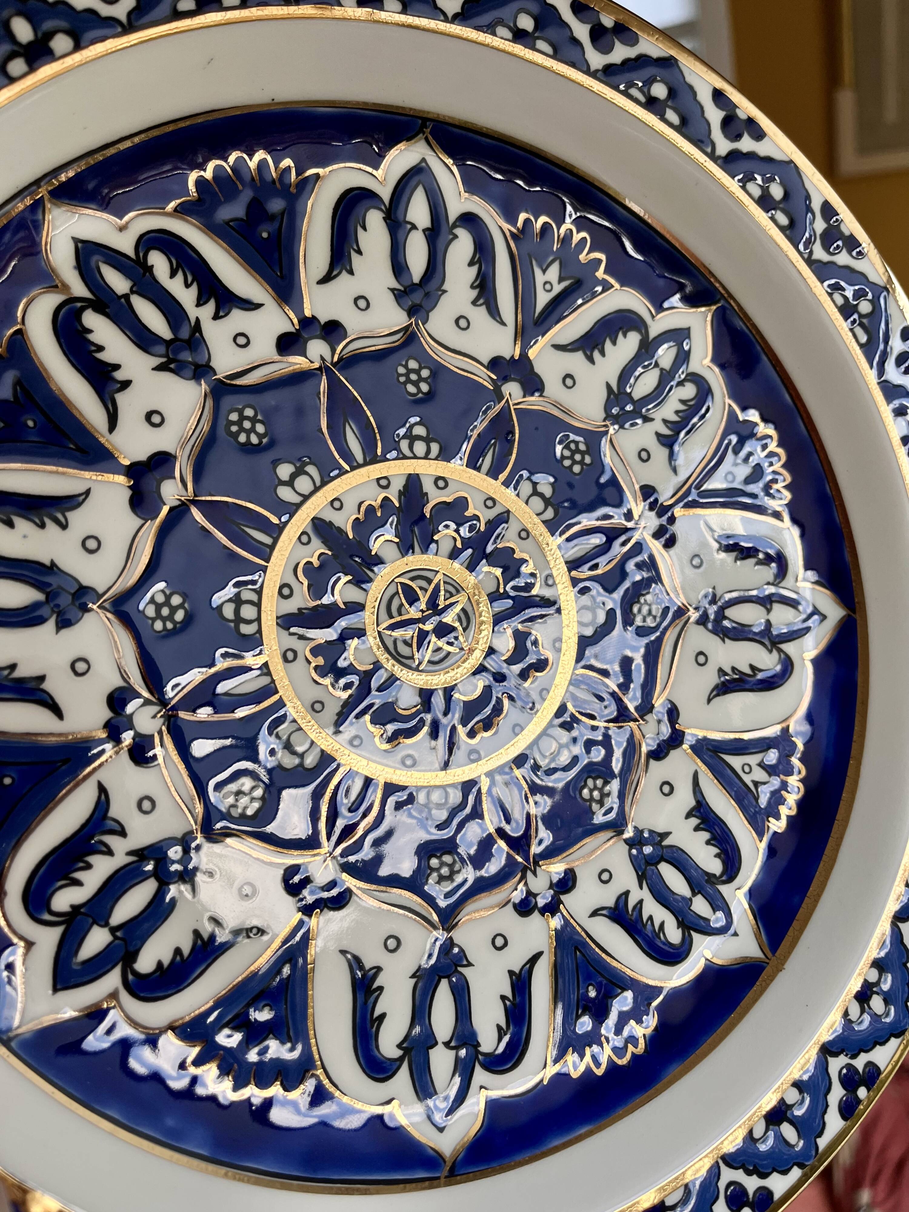 Pair of Vintage Rhodian Hand-Painted Ceramic Plates – Ibiscus Keramik – 24K
