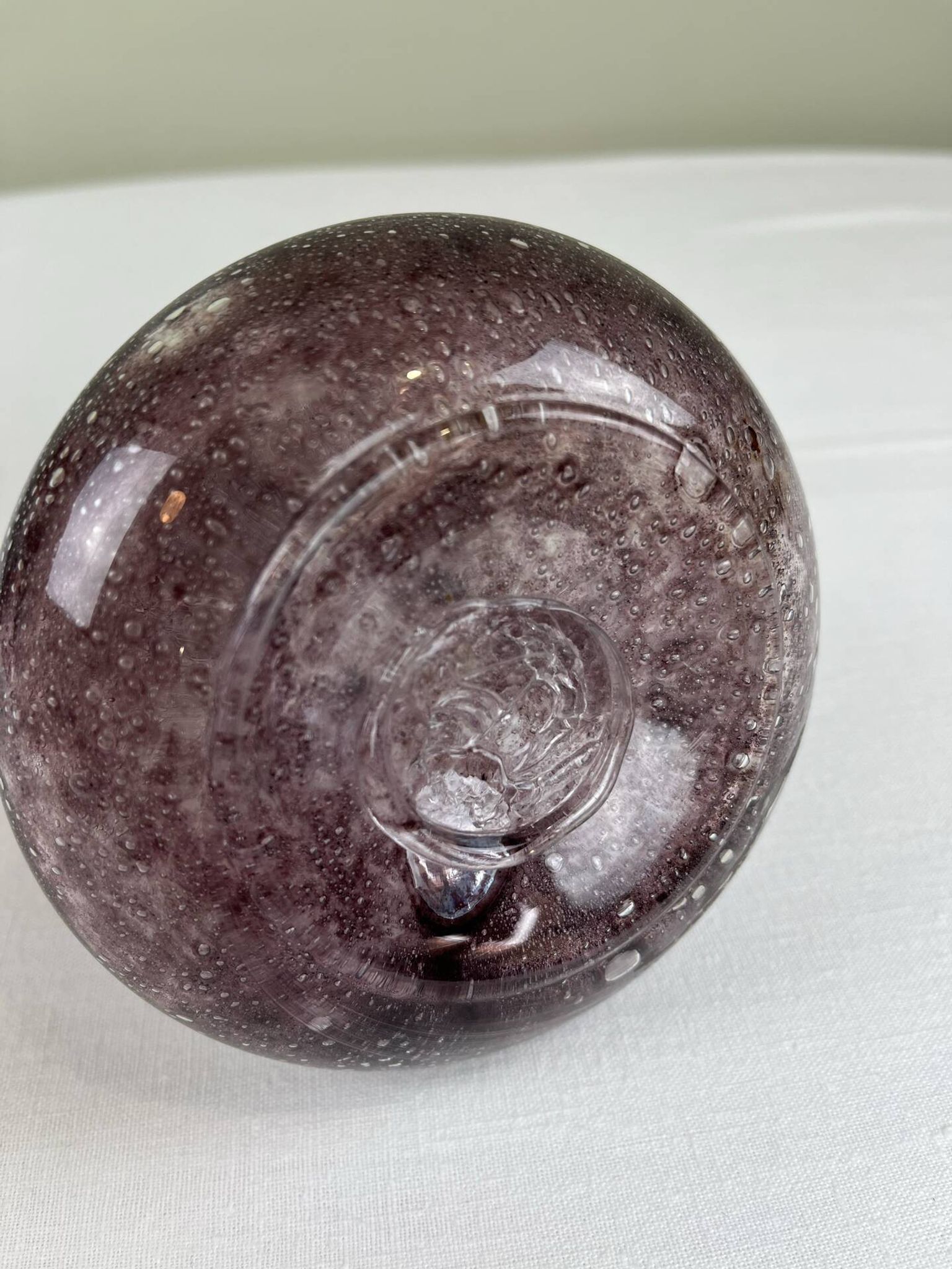 Vintage bubble glass soliflore vase in mauve/lilac.