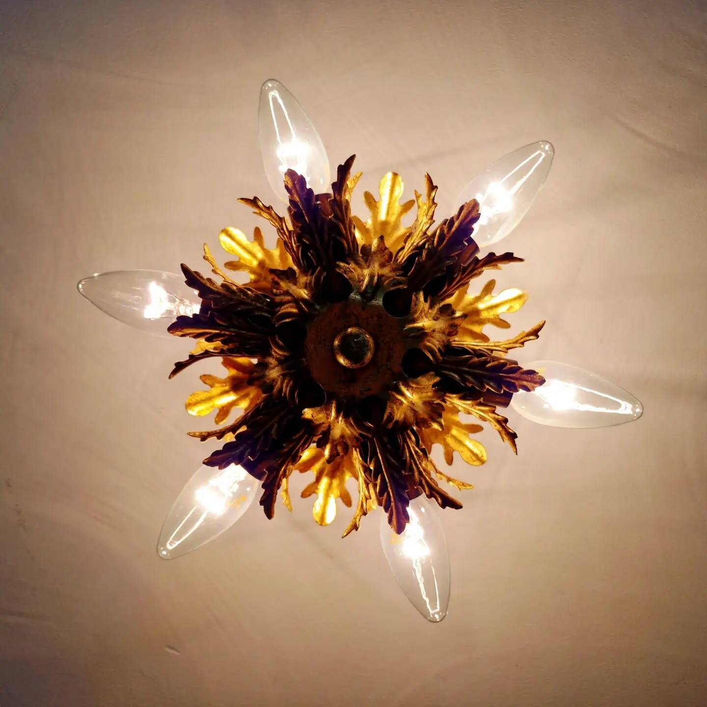 Golden metal ceiling light, Banci Firenze, 1970