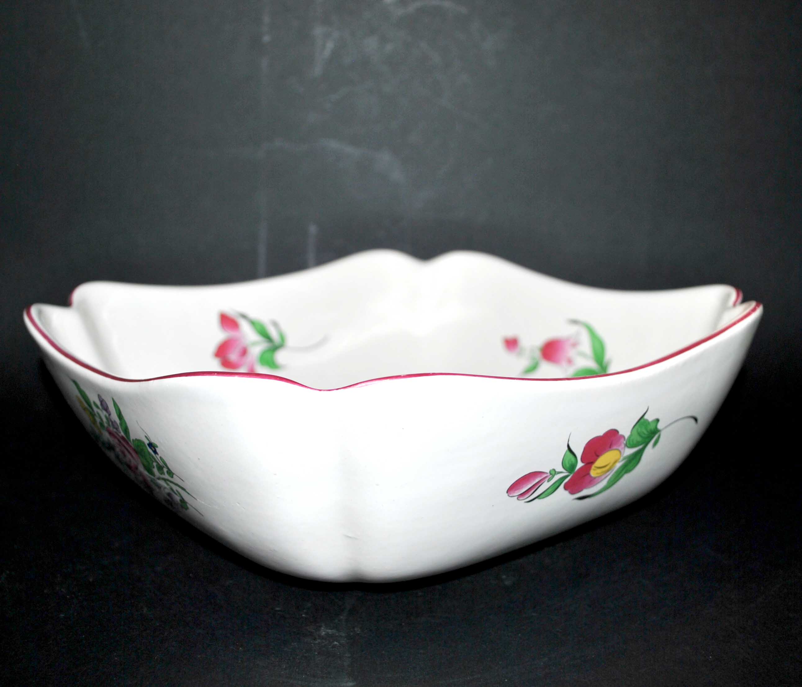 Salad bowl square cut floral vintage earthenware KG LUNEVILLE model Lamppost polychrome