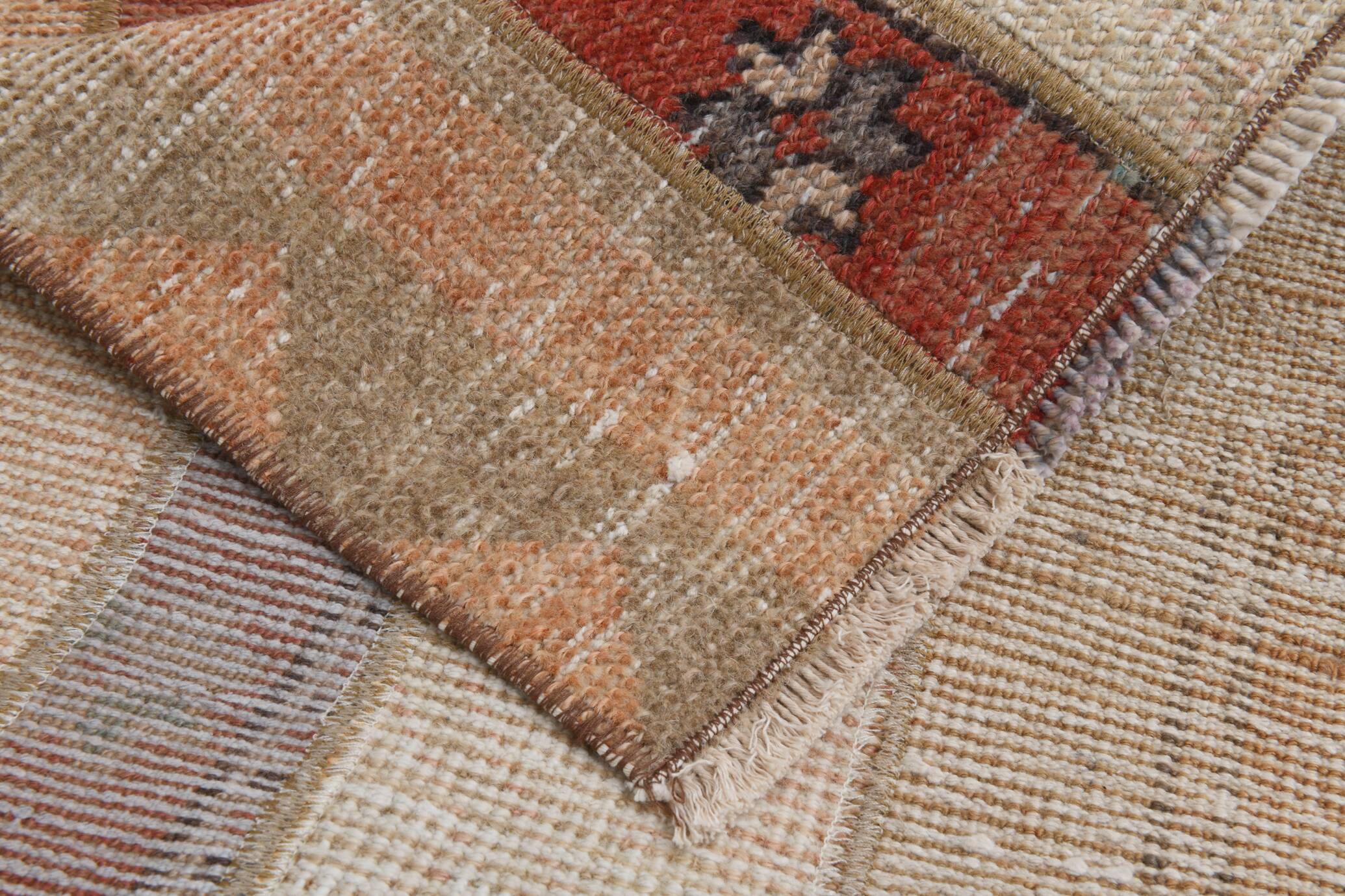 Red & Cream Long Turkish Vintage Runner Rug. 69x312Cm
