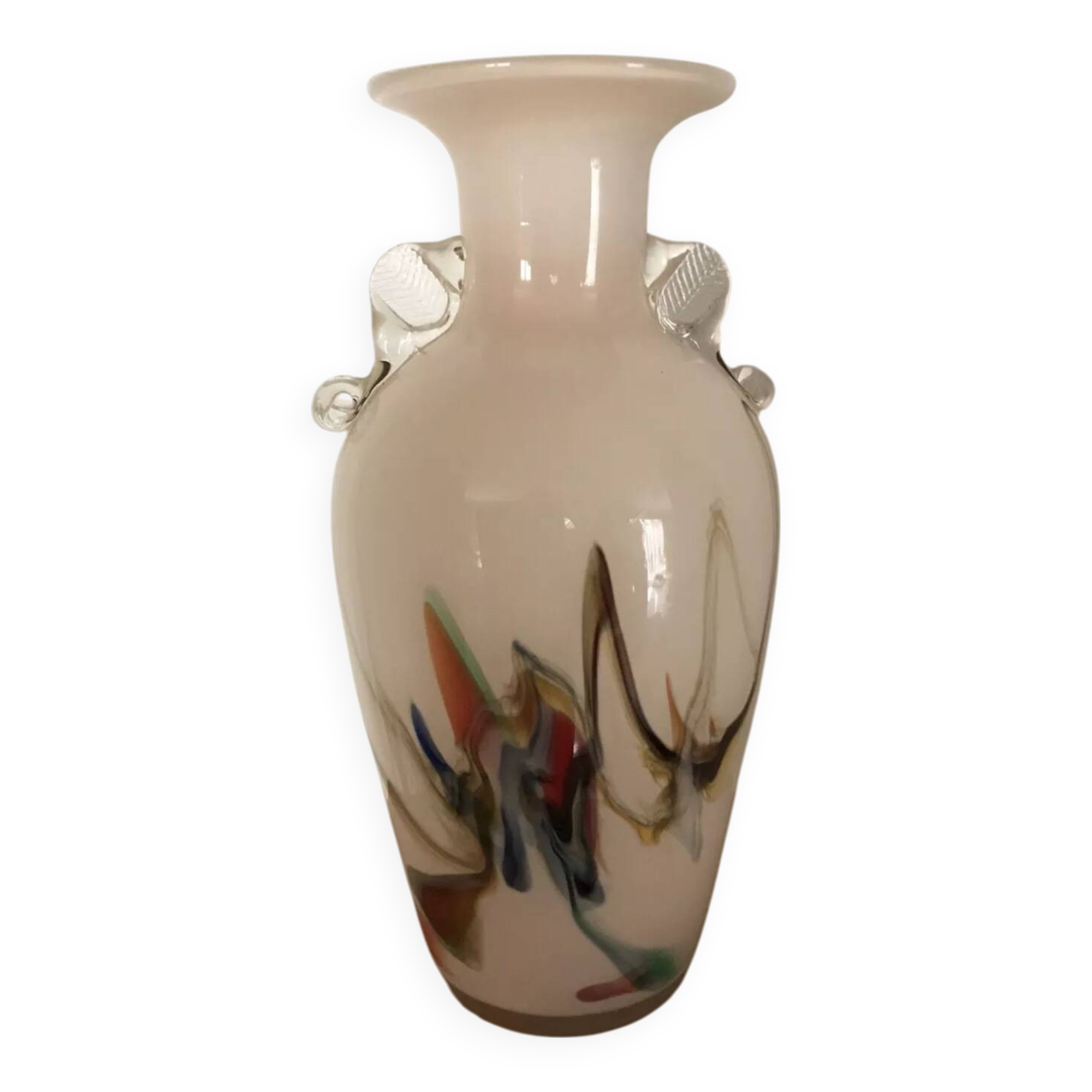 Vase type amphora in blown glass and artistic inclusion 20.5 cm