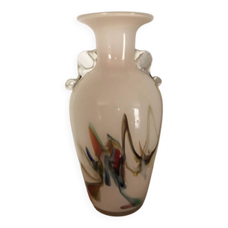 Vase type amphora in blown glass and artistic inclusion 20.5 cm