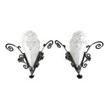 Pair of Wrought Iron Wall Lights by Degué, Art Deco, France, c. 1930