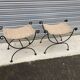Paire de tabourets, curule  en fer forgé, tressage, chanvre