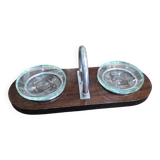 Vide-poche Art Déco en bois, verre gravé et métal chromé