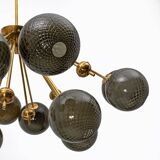 “Galaxy” Chandelier in Brass and Fumé Murano Glass