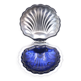 Shell-shaped butter dish in silver-plated metal and blue glass, 1960s