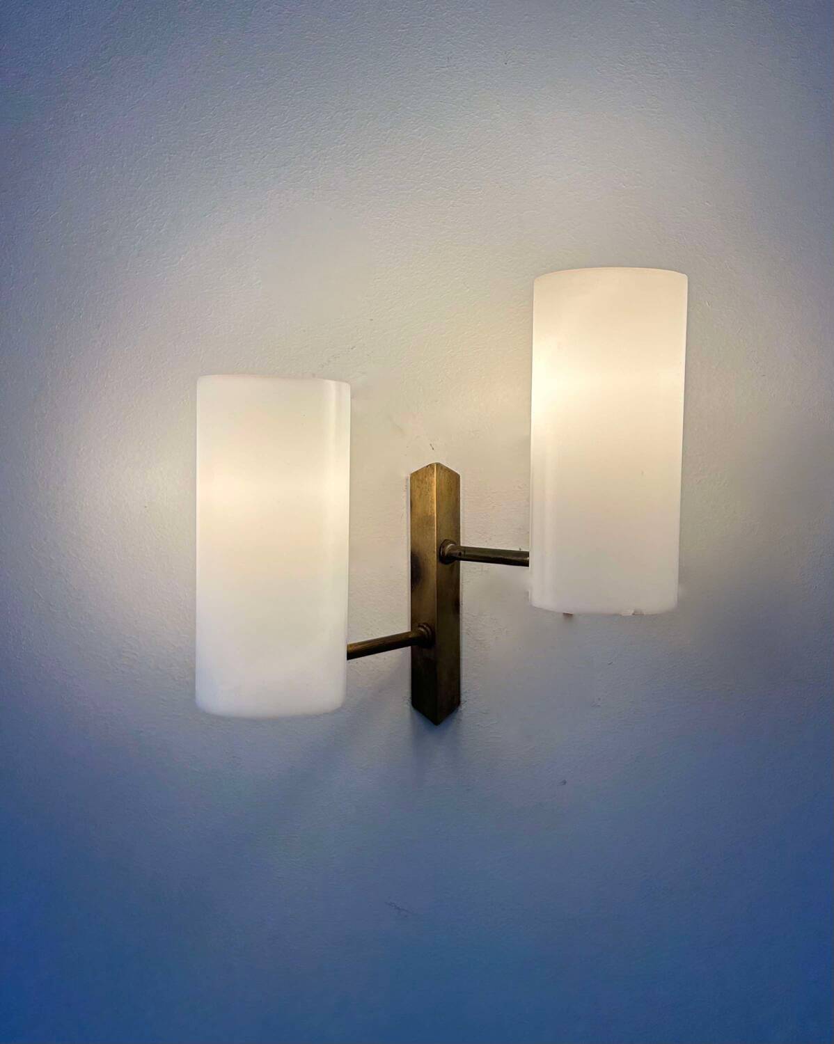 Vintage double wall light, brass and Perspex, Italy 1970