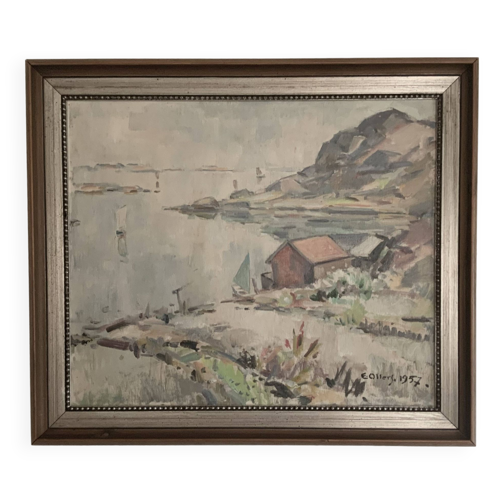 Vintage Impressionist Sea Scape Oil on Canvas Signed E.Ollers (1888-1959) Framed