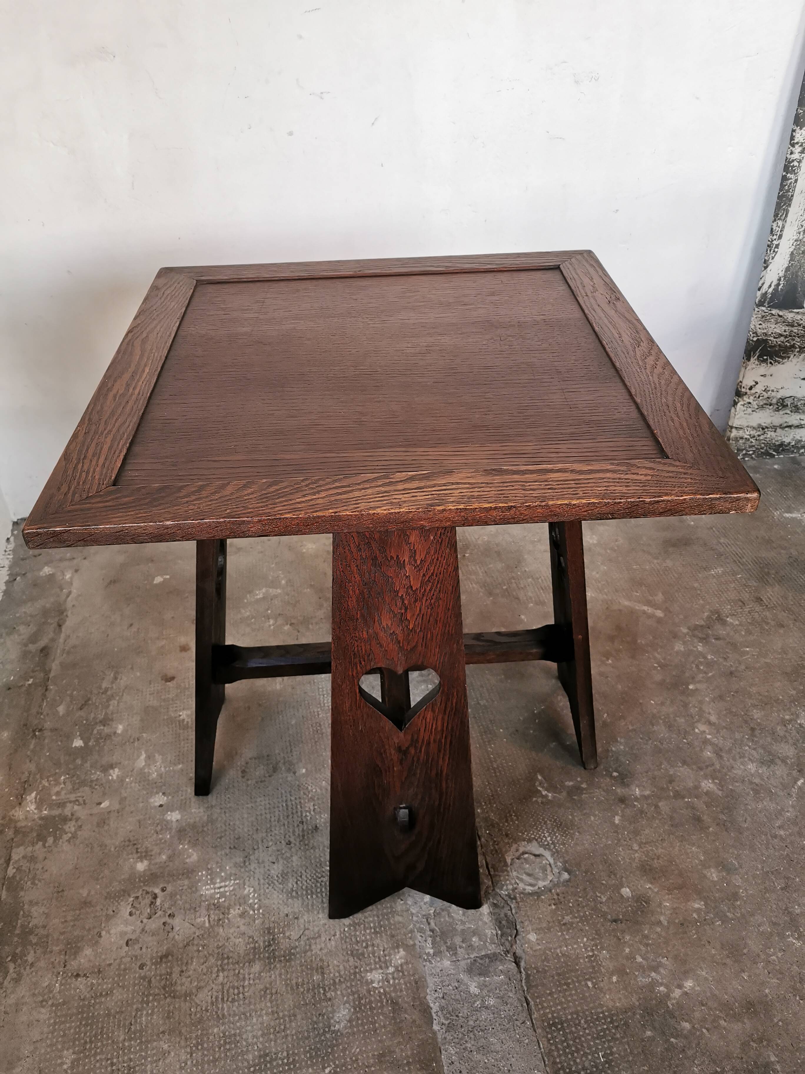 Arts and crafts style oak side table, 1950s