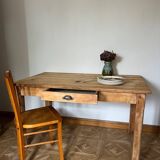 Raw wood farmhouse table