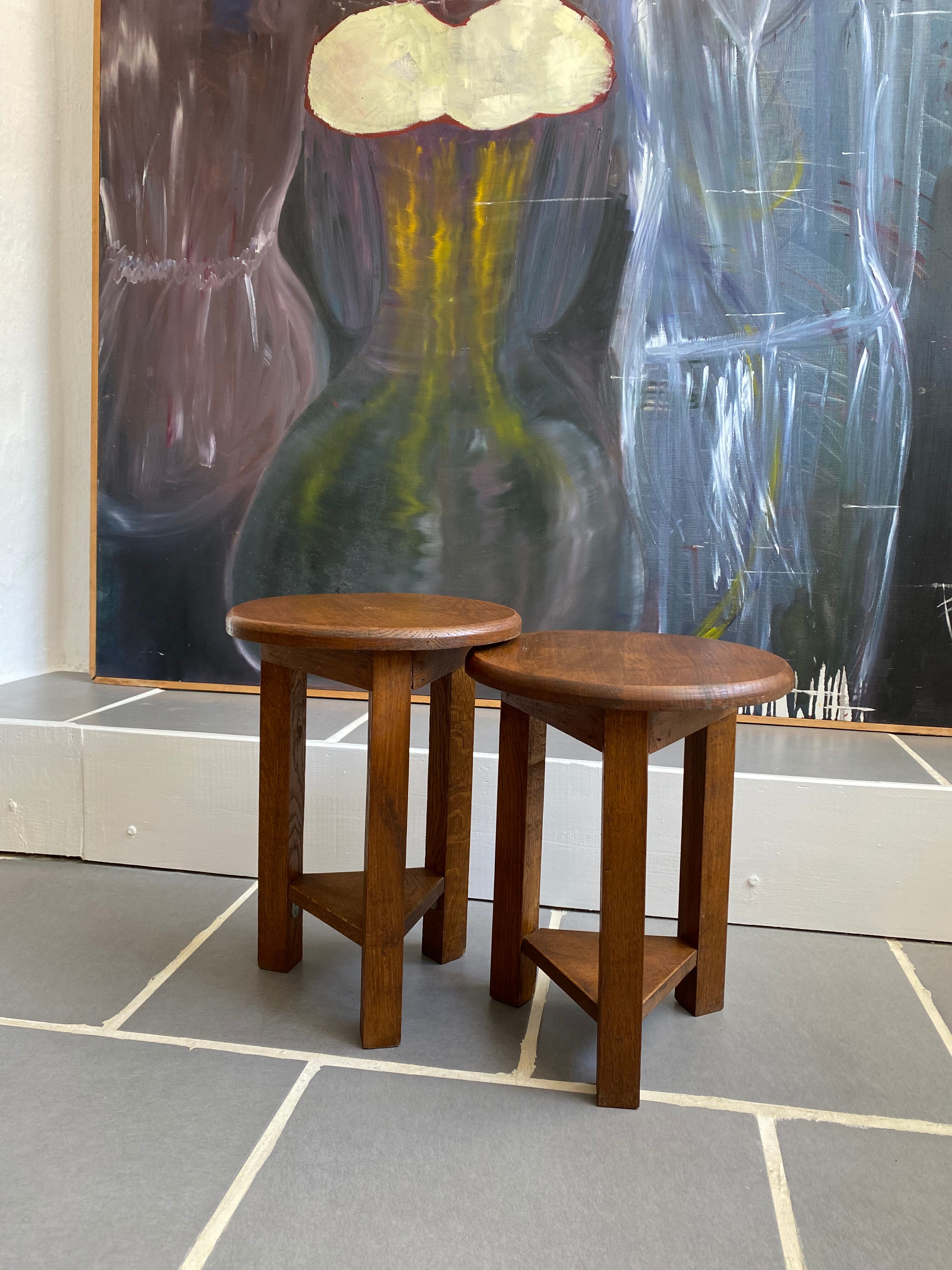 2 Vintage Tripod Oak Stools 50s