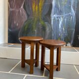 2 Vintage Tripod Oak Stools 50s