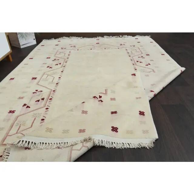 1970s vintage Turkish Oushak handmade wool cotton beige area rug 176x267
