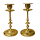 Pair of old torches candle holders bronze brass floral decoration Ht 18,8 cm ref A173/40