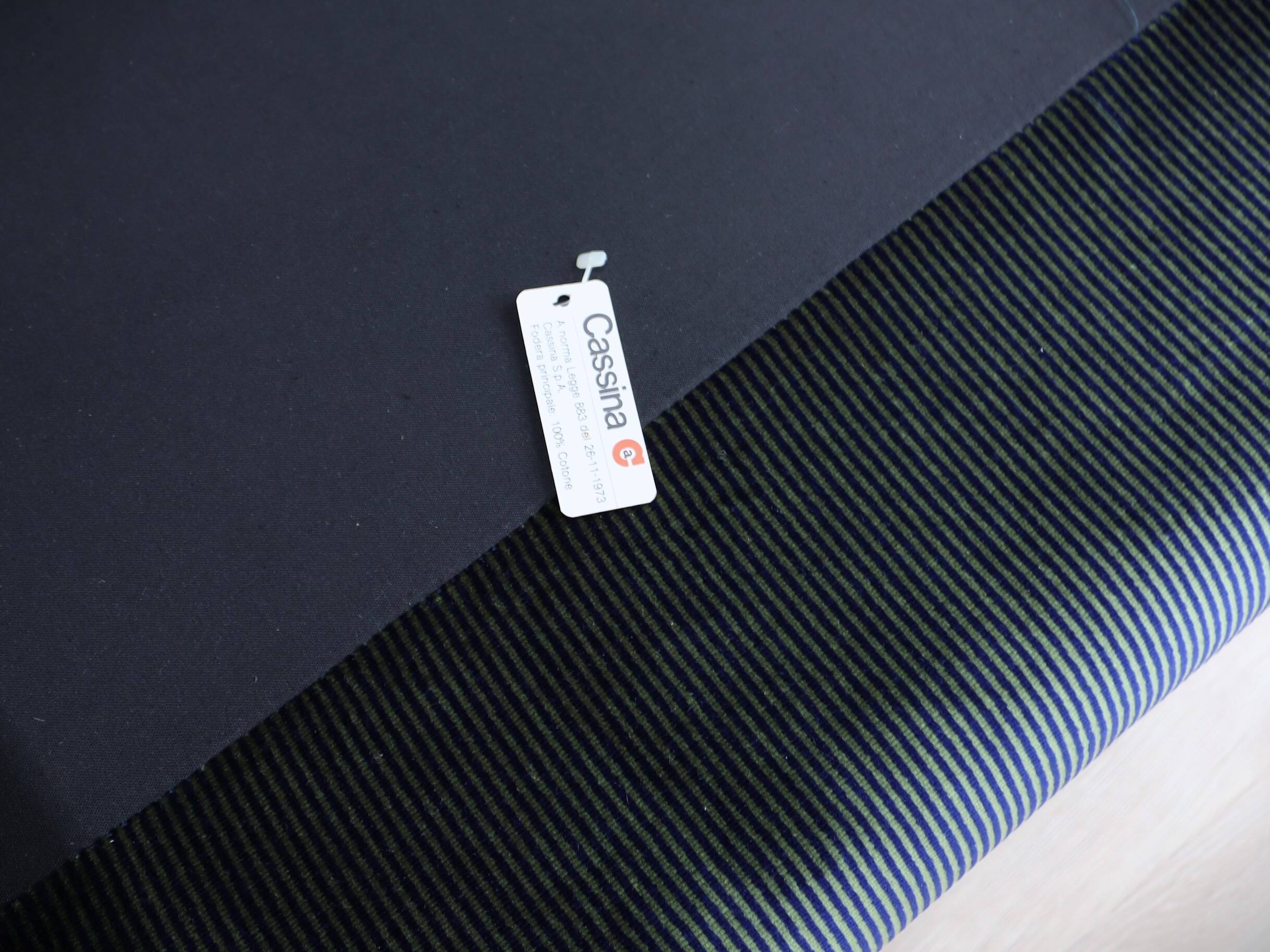 Vintage 1980s blue and green velvet Cassina Maralunga 3-Seater sofa