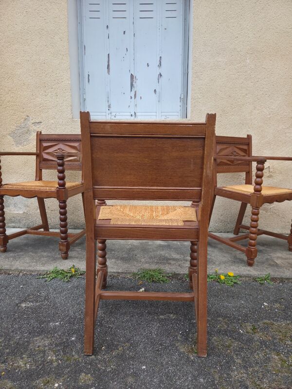 4 fauteuils neo-basque bois tourné