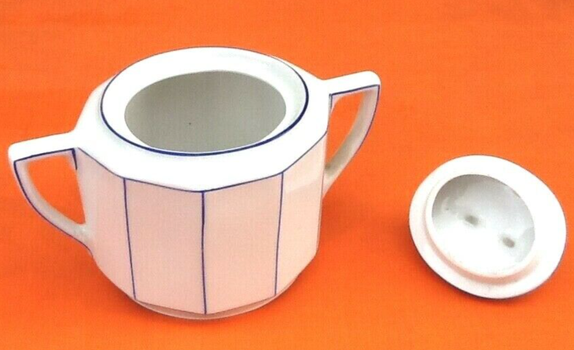 Art Deco 1925s Sugar White Porcelain Decor Blue Cobalt Net