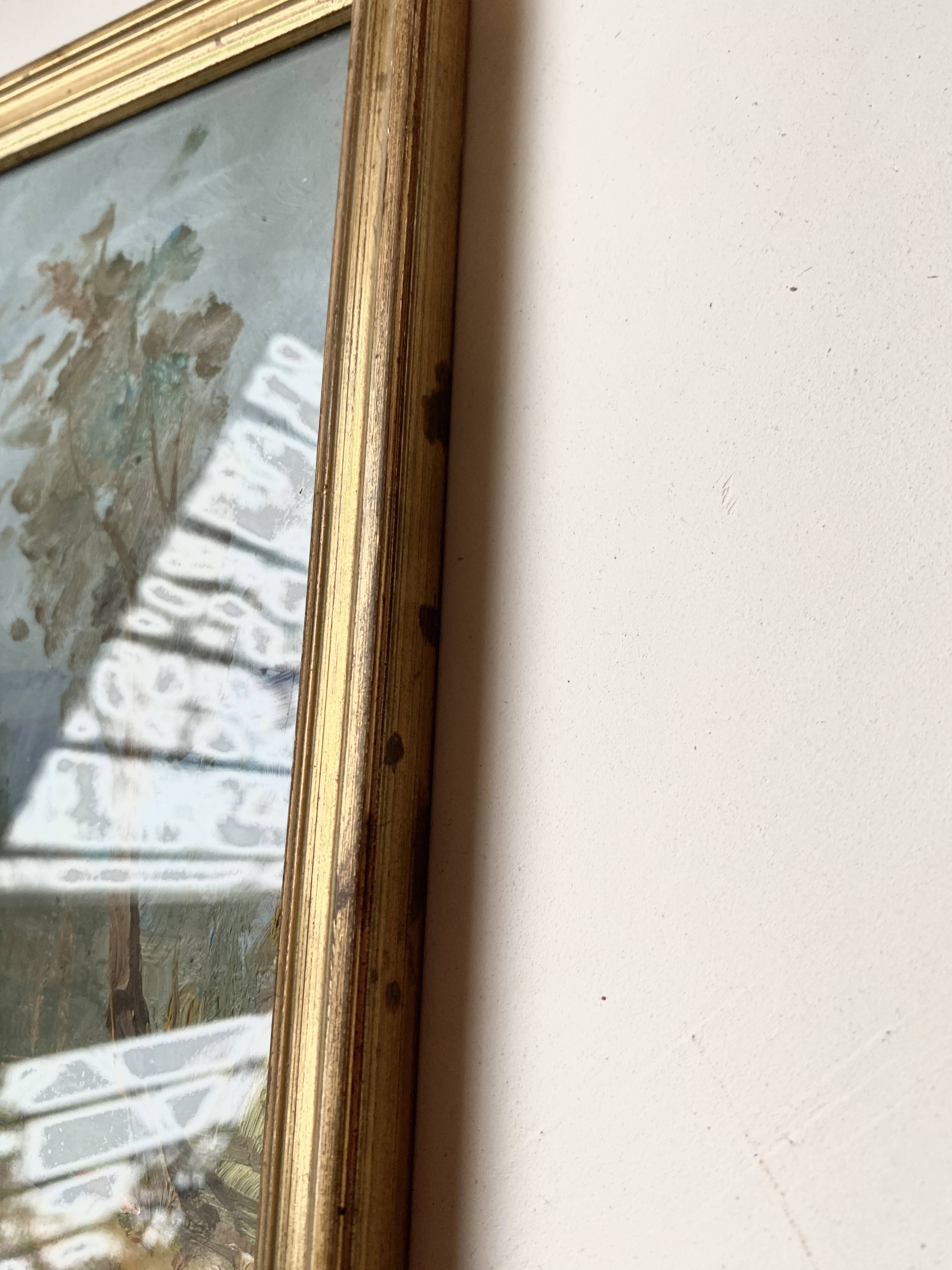 Huile 1950 mise sous verr, cadre bois doré
