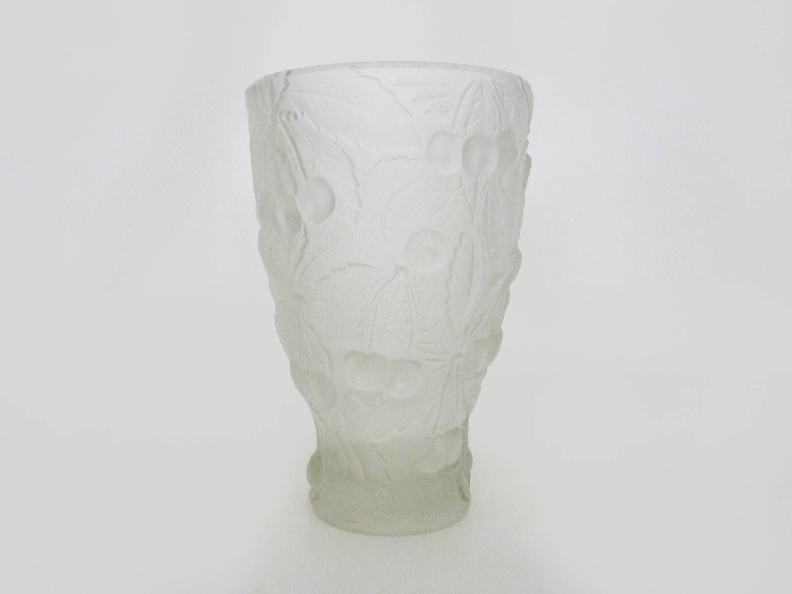 Genuine Bohemian crystal vase guaranteed Czechoslovakia cherry decoration.