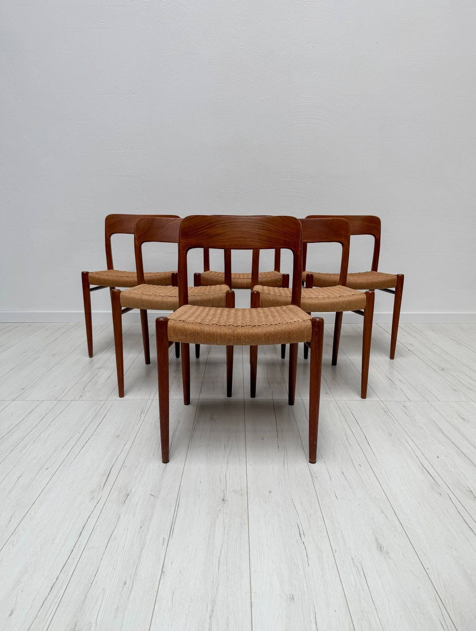 1950s set of 6 vintage Danish teak dining chairs No. 75 by Niels O. Møller
