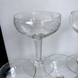 Set of 5 champagne glasses in crystal engraved 50s